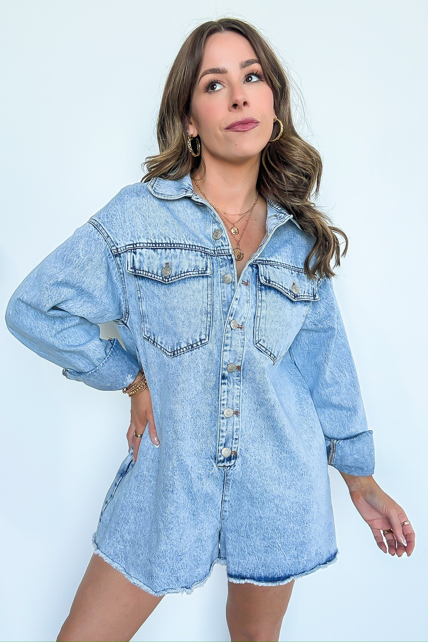 S / Denim Trina Mineral Wash Button Down Oversized Romper - FINAL SALE - Madison and Mallory