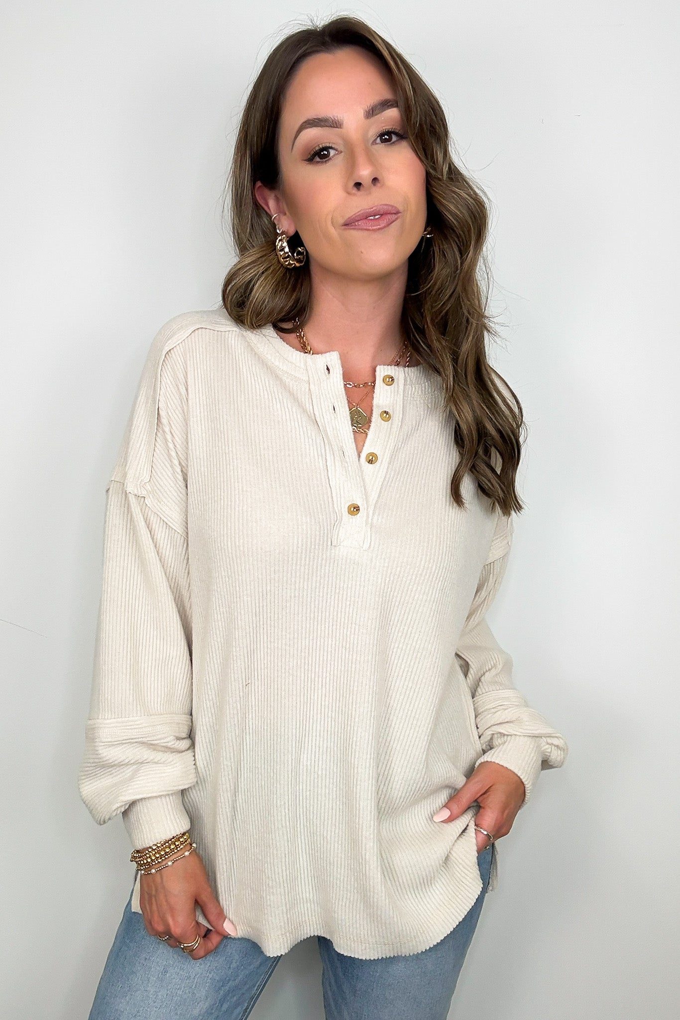 Cozy Outcome Ribbed Henley Top - Madison and Mallory