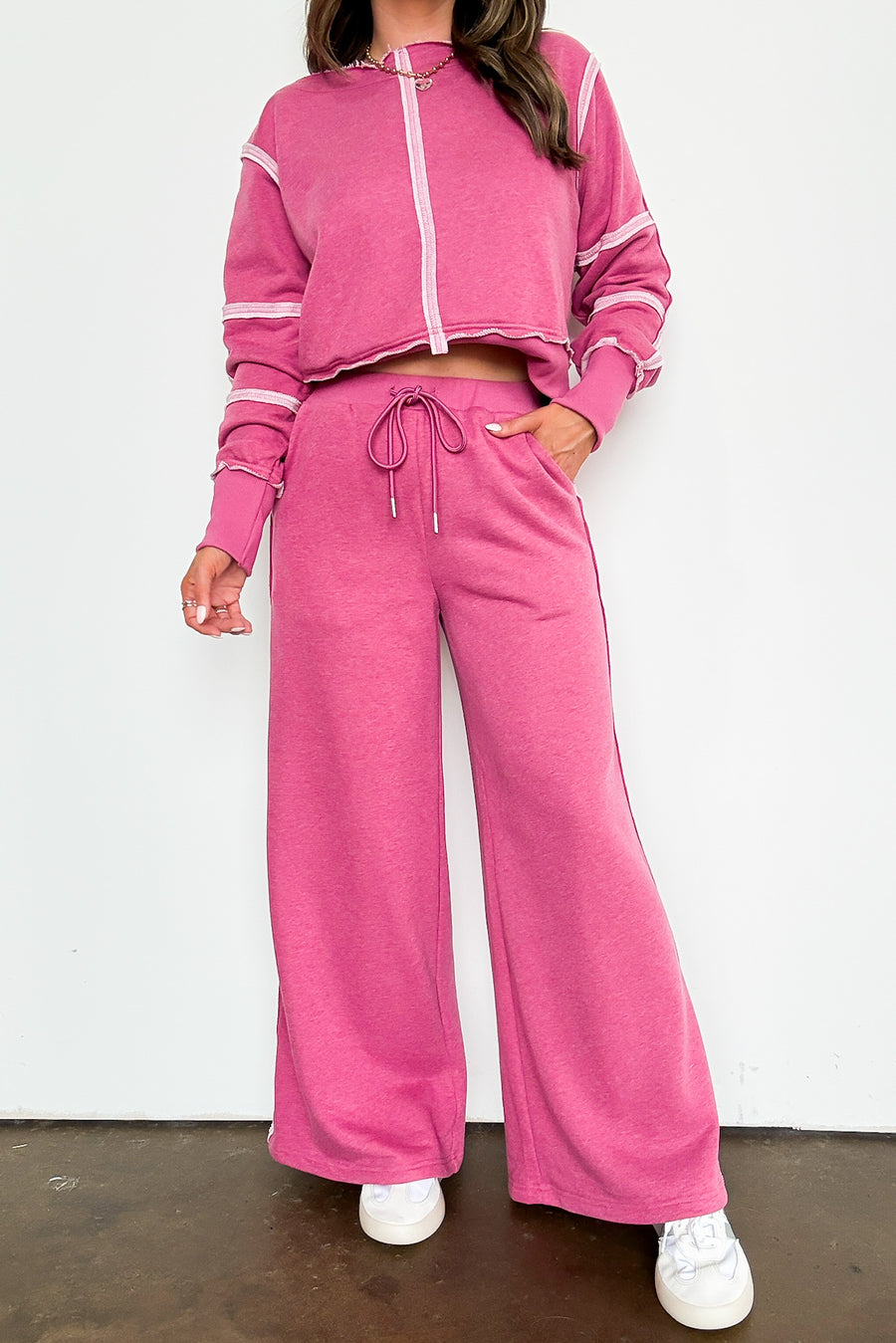 Pink / S Movie Marathon Contrast Seam Elastic Waist Lounge Pants - Madison and Mallory