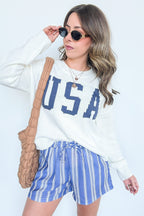 Cream/Navy / S USA Graphic Knit Sweater - Madison and Mallory