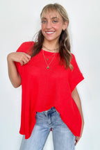 Red / SM Free Flow Raw Edge Knit Top - Madison and Mallory