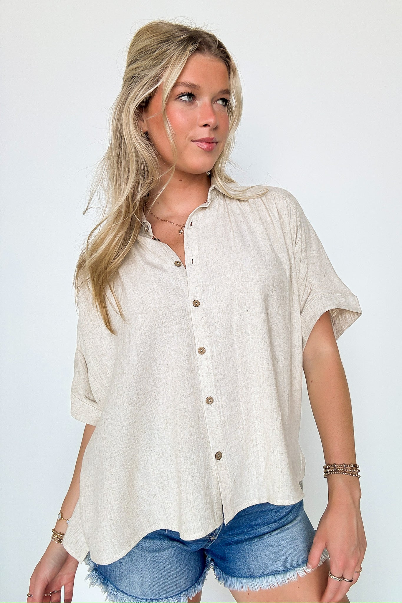 Heather Beige / SM Elevated Decision Linen Button Down Top - BACK IN STOCK - Madison and Mallory