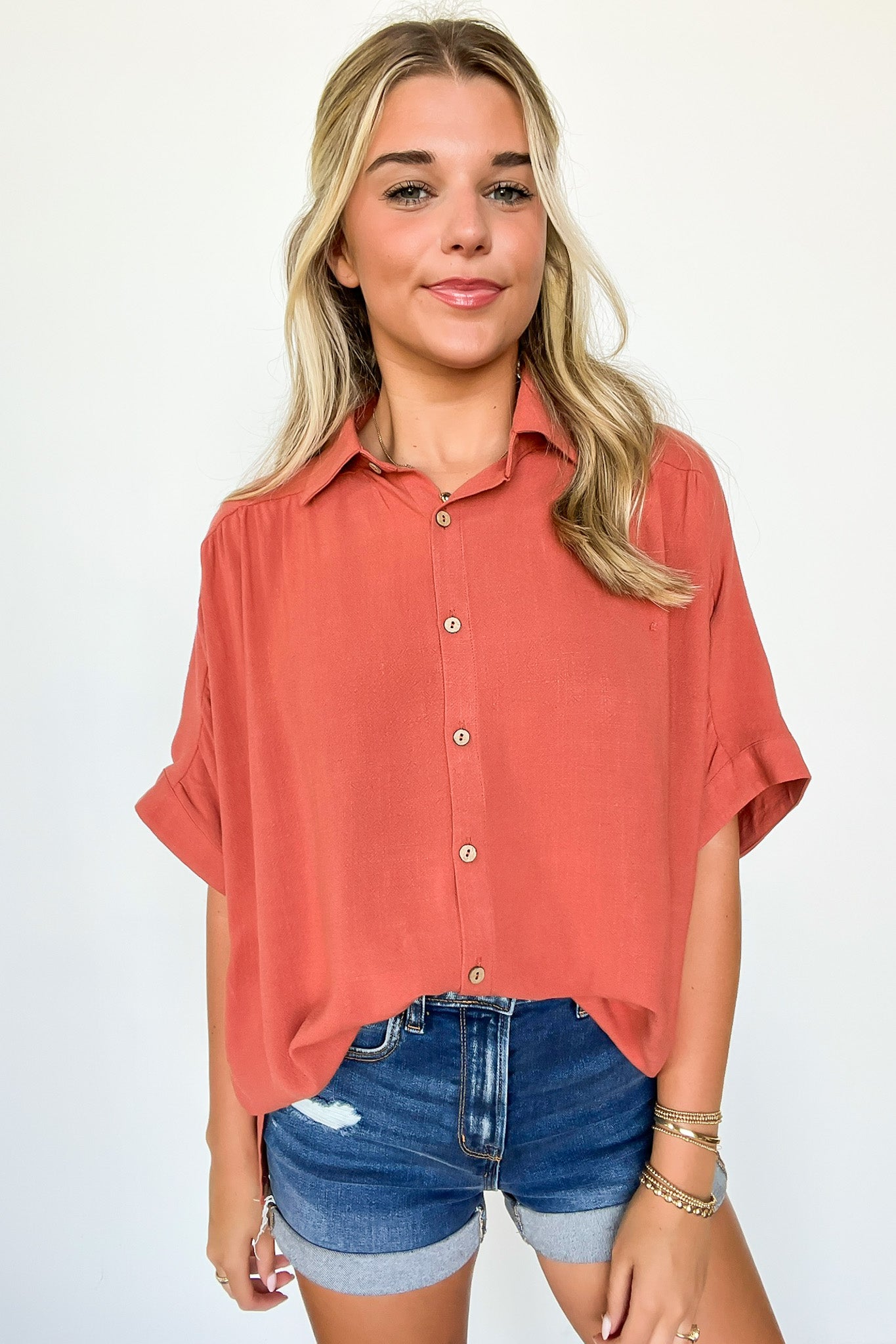 Rust / SM Elevated Decision Linen Button Down Top - BACK IN STOCK - Madison and Mallory
