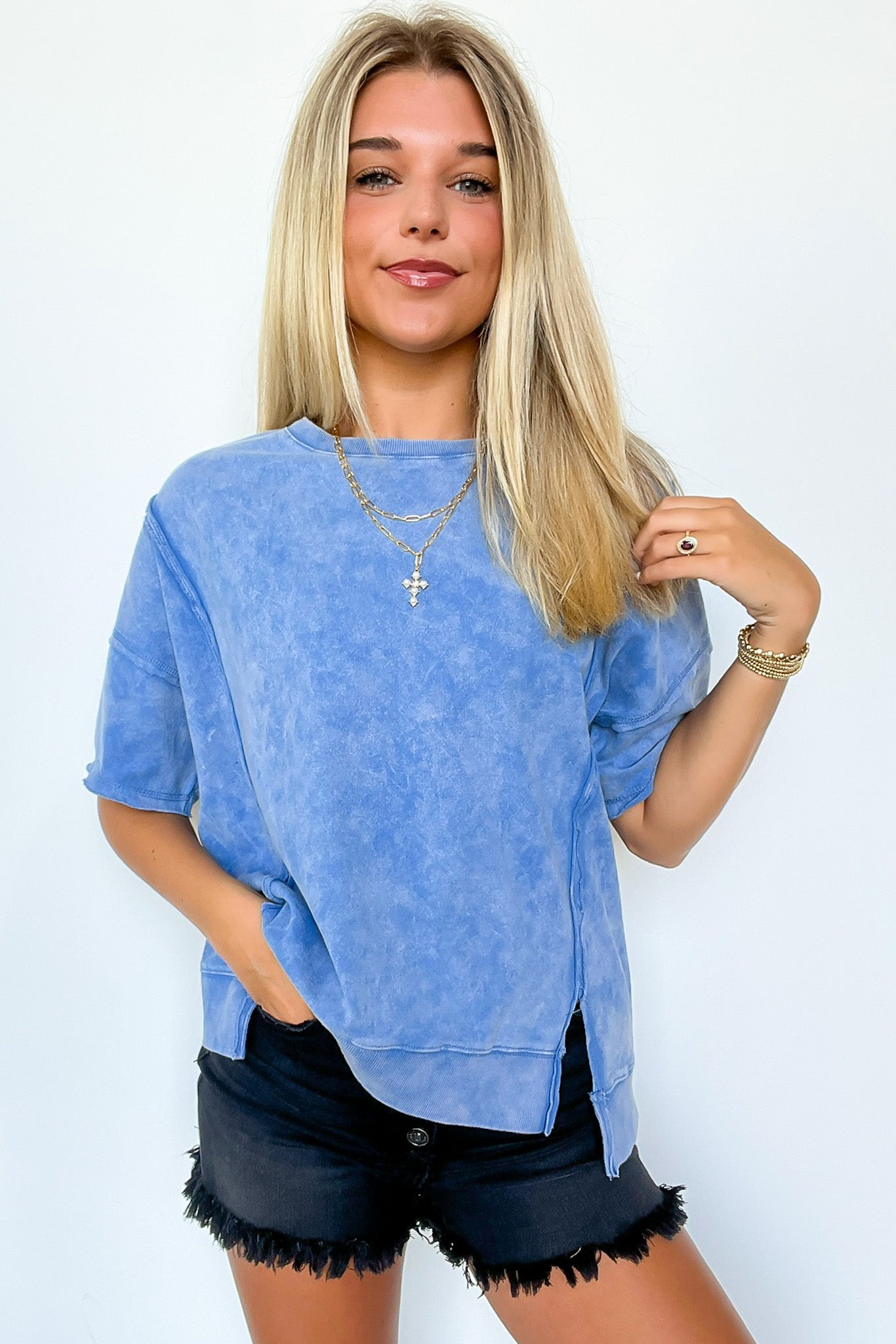  Avania Raw Edge Washed Short Sleeve Top - BACK IN STOCK - Madison and Mallory