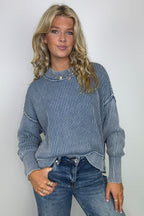 Dusty Blue / SM Tara Washed Side Slit Knit Sweater - BACK IN STOCK - Madison and Mallory