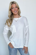 Ivory / S Chill Essentials Ribbed Brushed Knit Pocket Top - FINAL SALE - Madison and Mallory