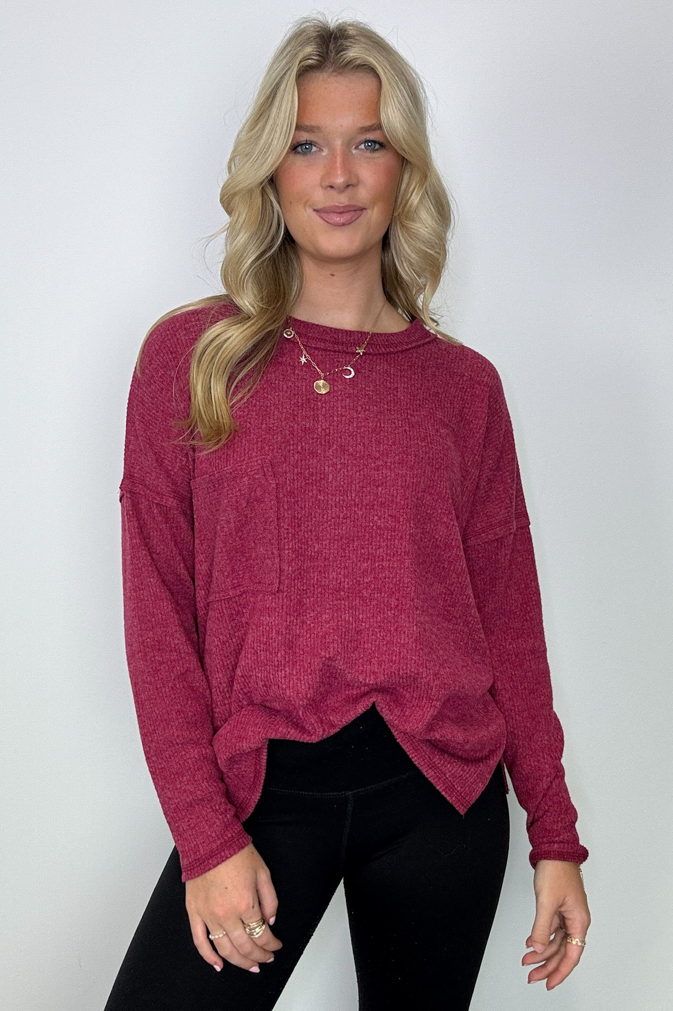 Chill Essentials Ribbed Brushed Knit Pocket Top - FINAL SALE - Madison and Mallory