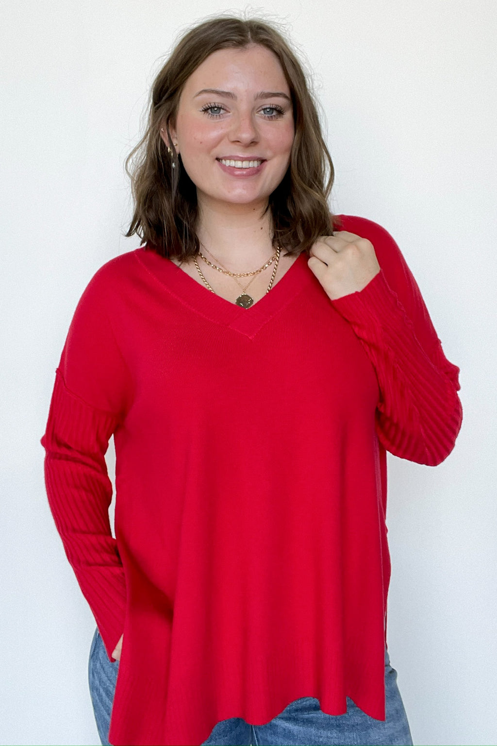  Sophie V-Neck Ribbed Hem Sweater - BACK IN STOCK - Madison and Mallory