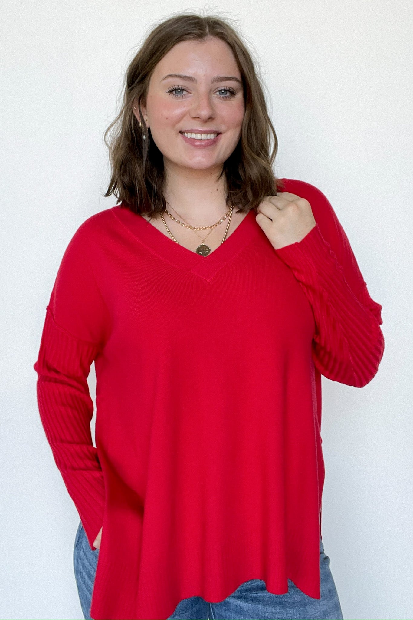  Sophie V-Neck Ribbed Hem Sweater - BACK IN STOCK - Madison and Mallory