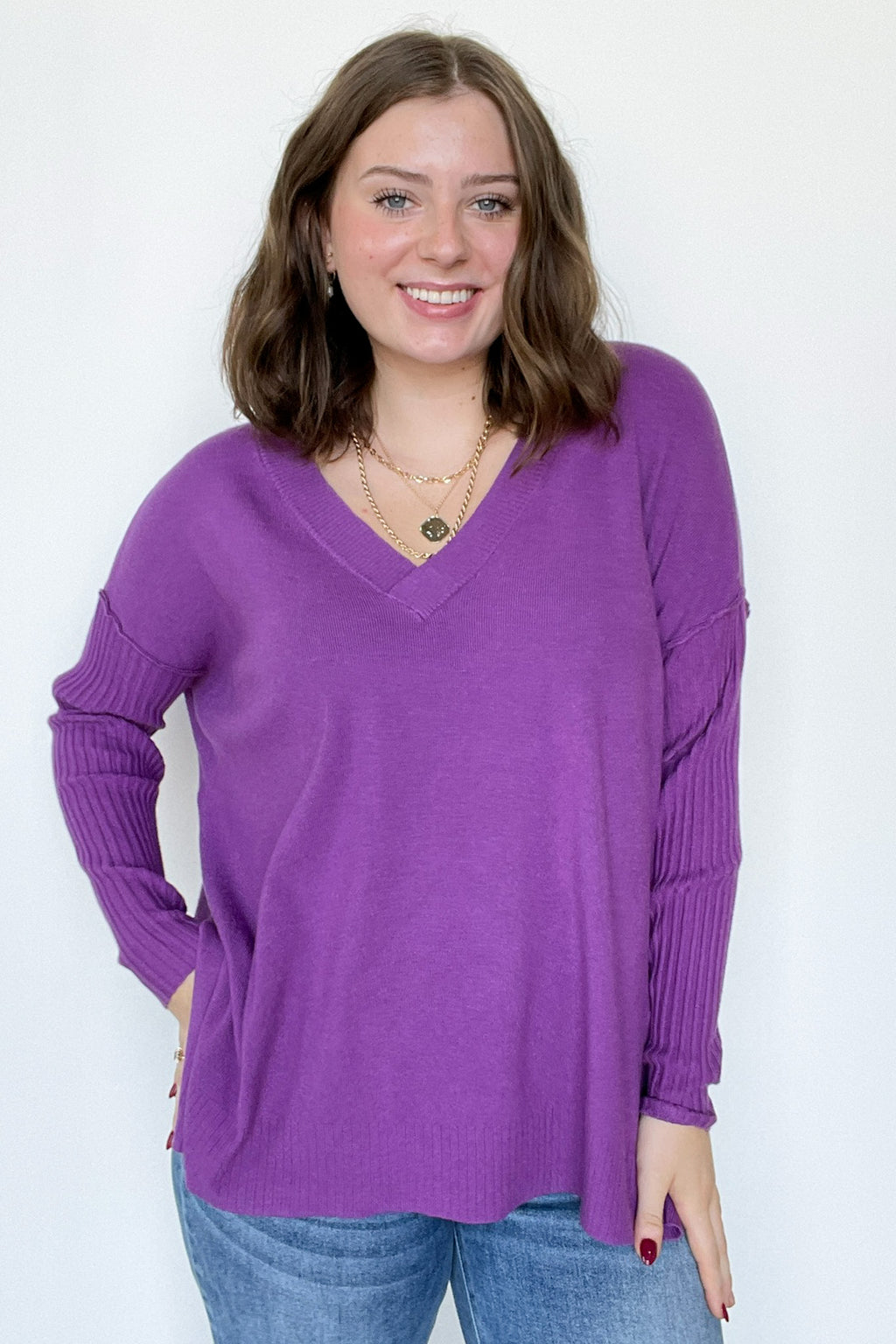  Sophie V-Neck Ribbed Hem Sweater - BACK IN STOCK - Madison and Mallory