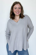 Light Gray / SM Sophie V-Neck Ribbed Hem Sweater - FINAL SALE - Madison and Mallory