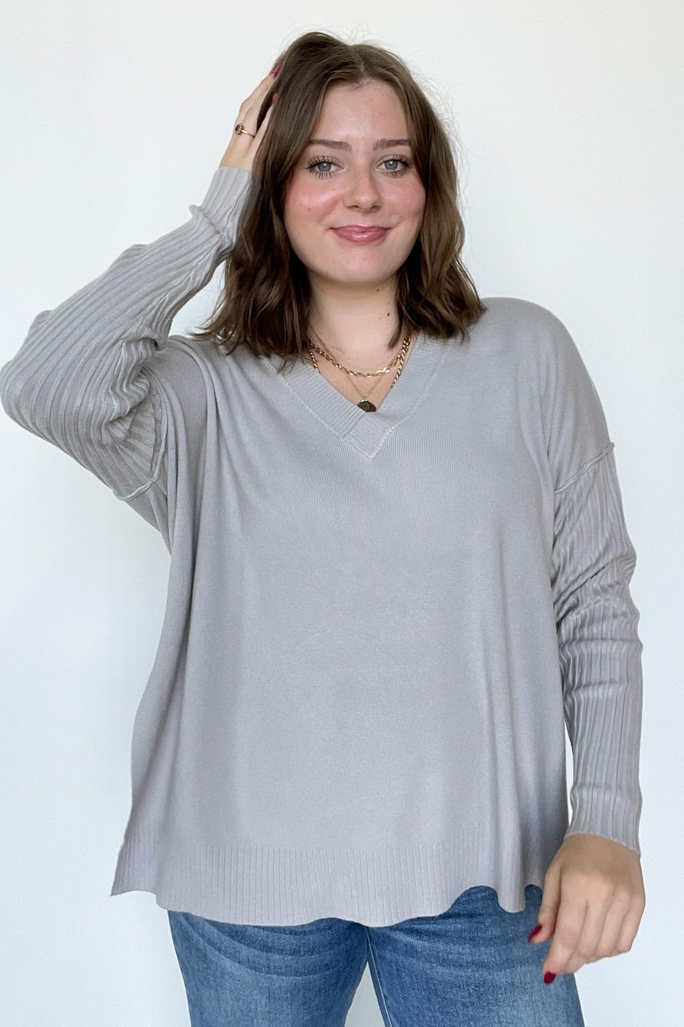  Sophie V-Neck Ribbed Hem Sweater - BACK IN STOCK - Madison and Mallory