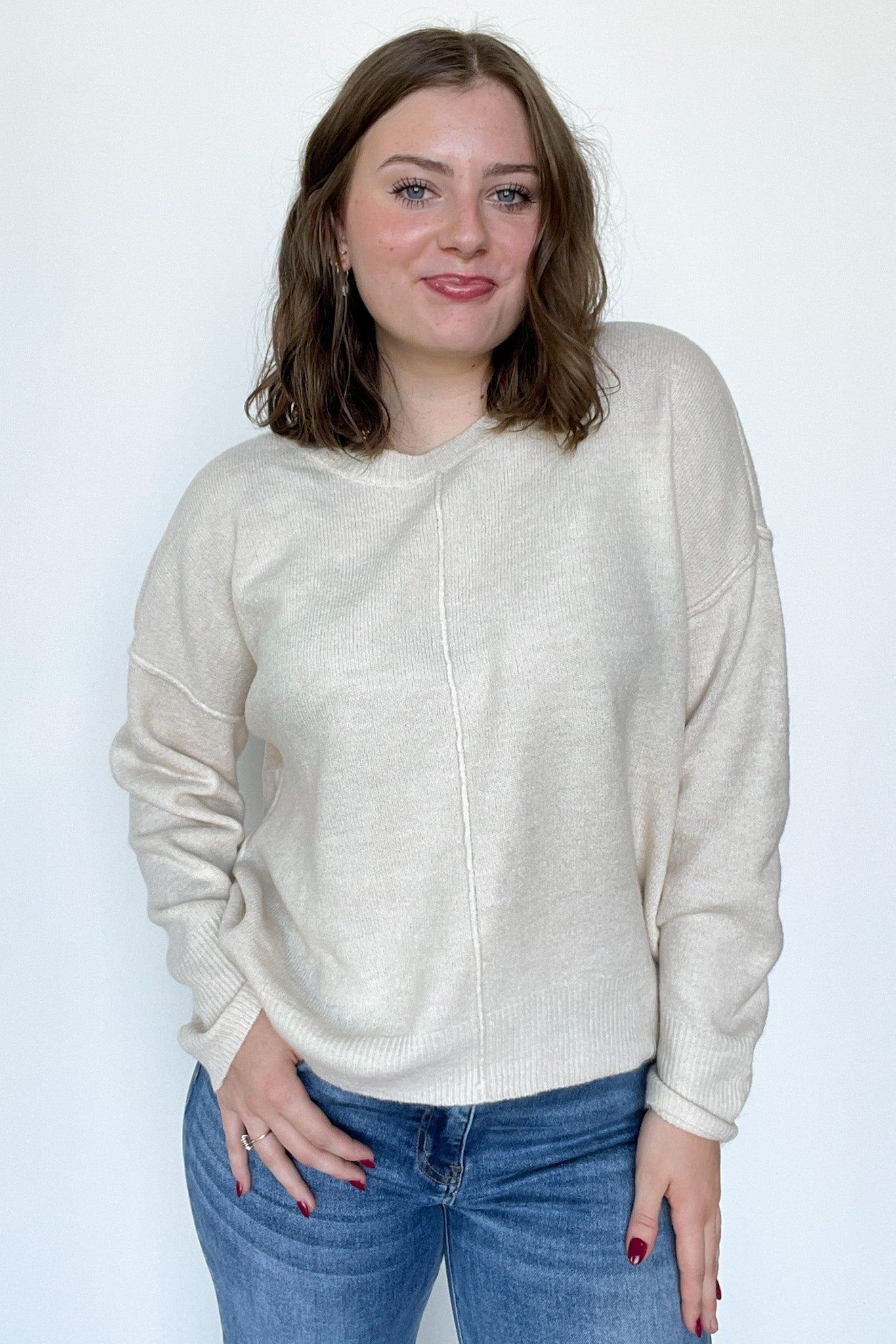 Cream / S Kyah Front Seam Crewneck Sweater - FINAL SALE - Madison and Mallory