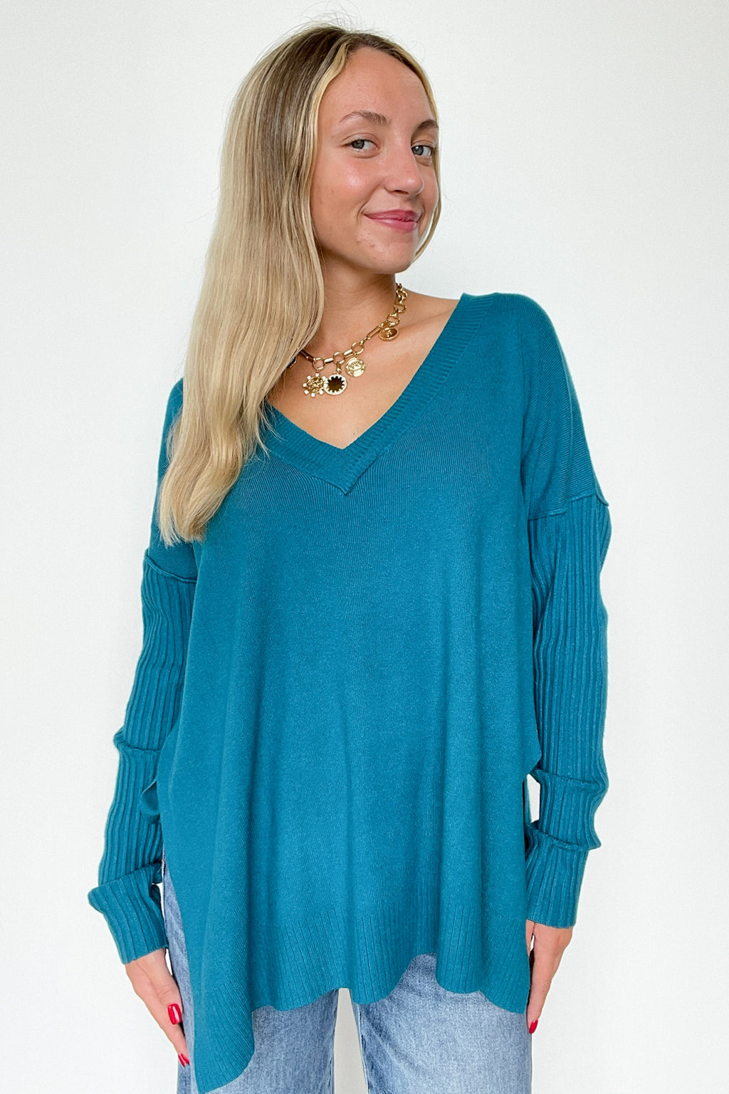  Sophie V-Neck Ribbed Hem Sweater - BACK IN STOCK - Madison and Mallory