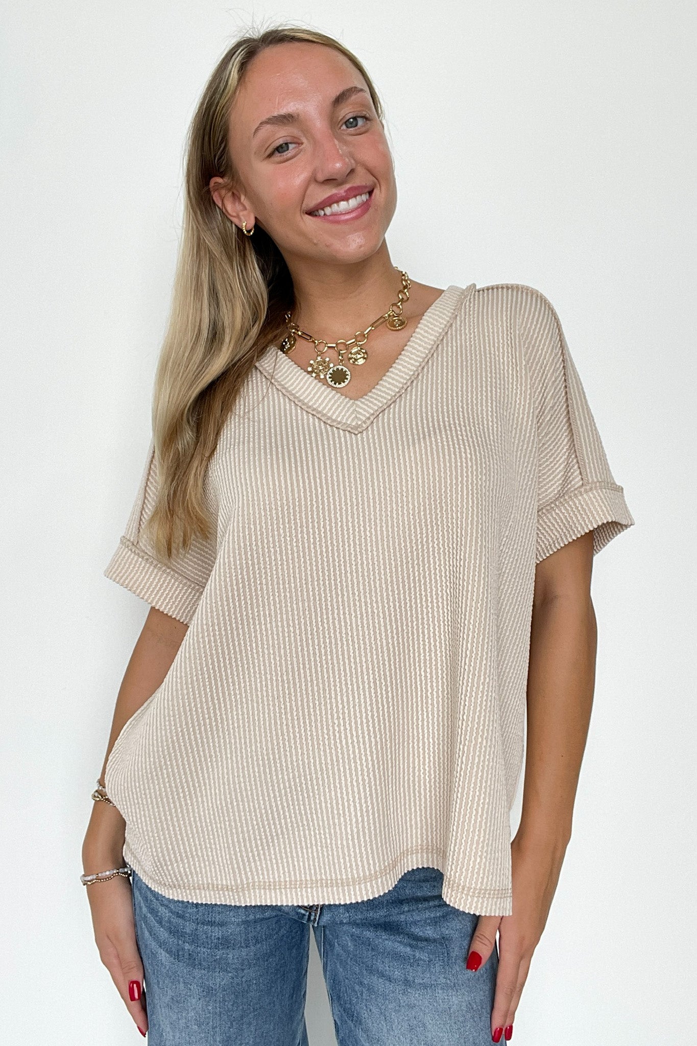 Cora Rib Knit High Low V-Neck Top - BACK IN STOCK · Madison