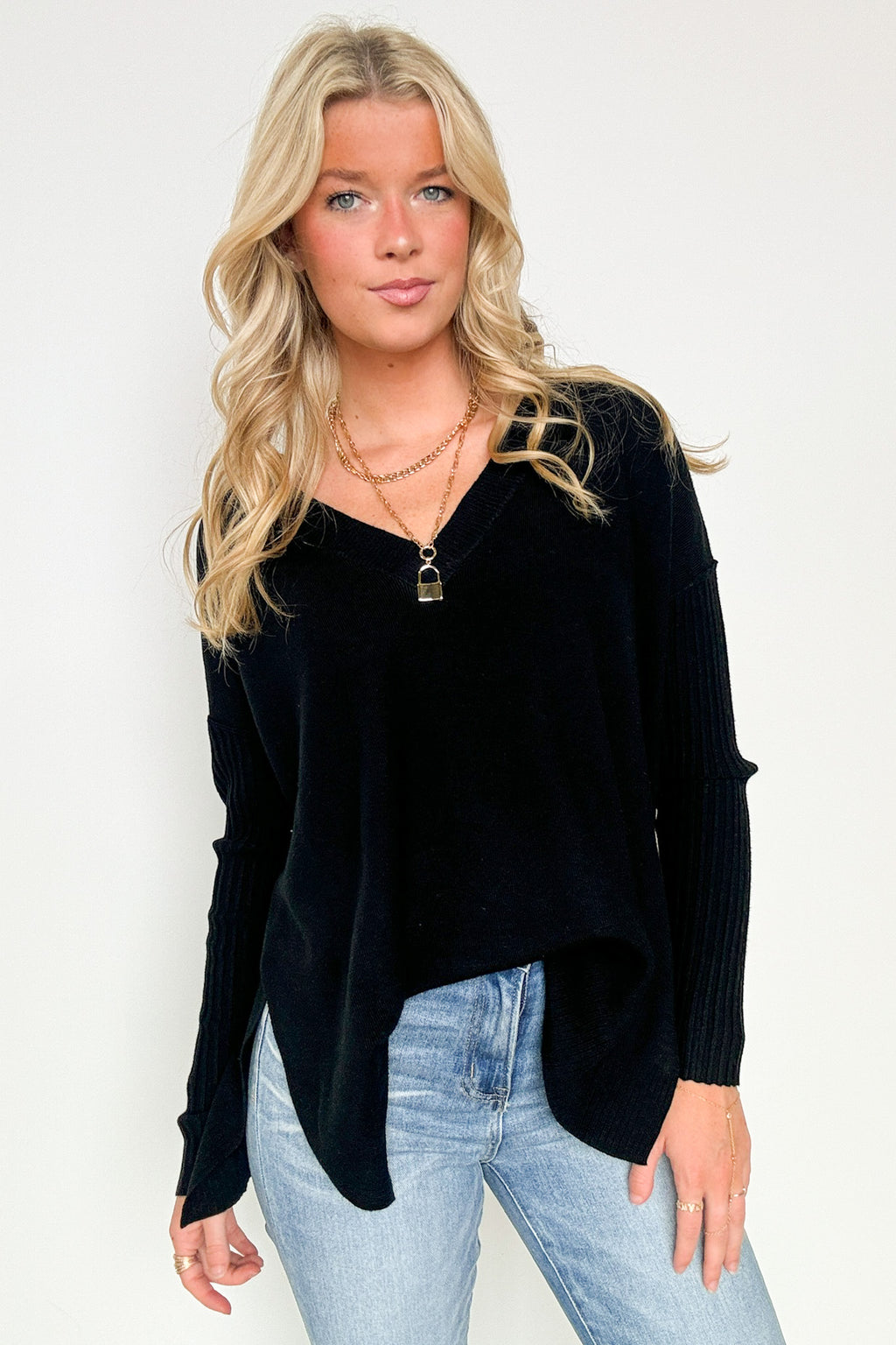  Sophie V-Neck Ribbed Hem Sweater - BACK IN STOCK - Madison and Mallory