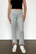 1/25 / Light Gray Kelsea Mid Rise Kick Flare Distressed Jeans - FINAL SALE - Madison and Mallory