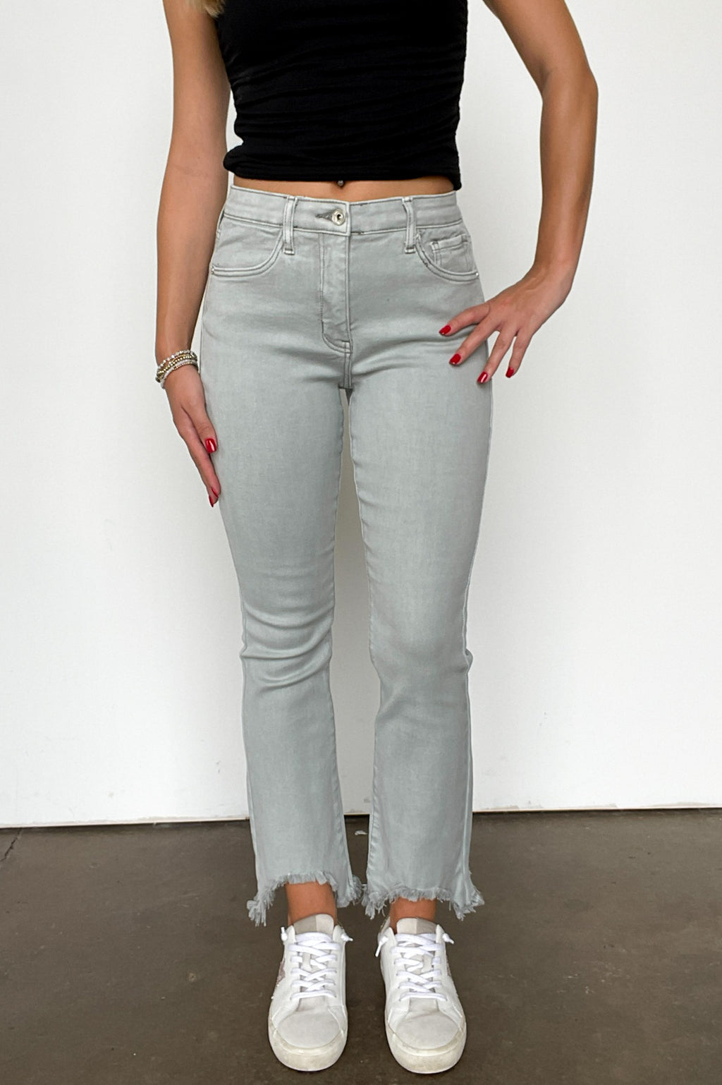 Kelsea Mid Rise Kick Flare Distressed Jeans - FINAL SALE - Madison and Mallory