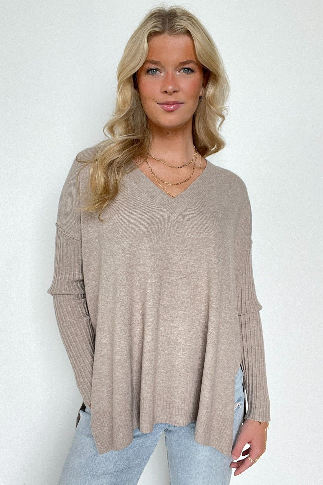 Sophie V-Neck Ribbed Hem Sweater - BACK IN STOCK