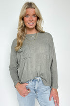 Lorenah Drop Shoulder Waffle Knit Pocket Top - FINAL SALE - Madison and Mallory