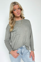 Light Olive / SM Lorenah Drop Shoulder Waffle Knit Pocket Top - FINAL SALE - Madison and Mallory