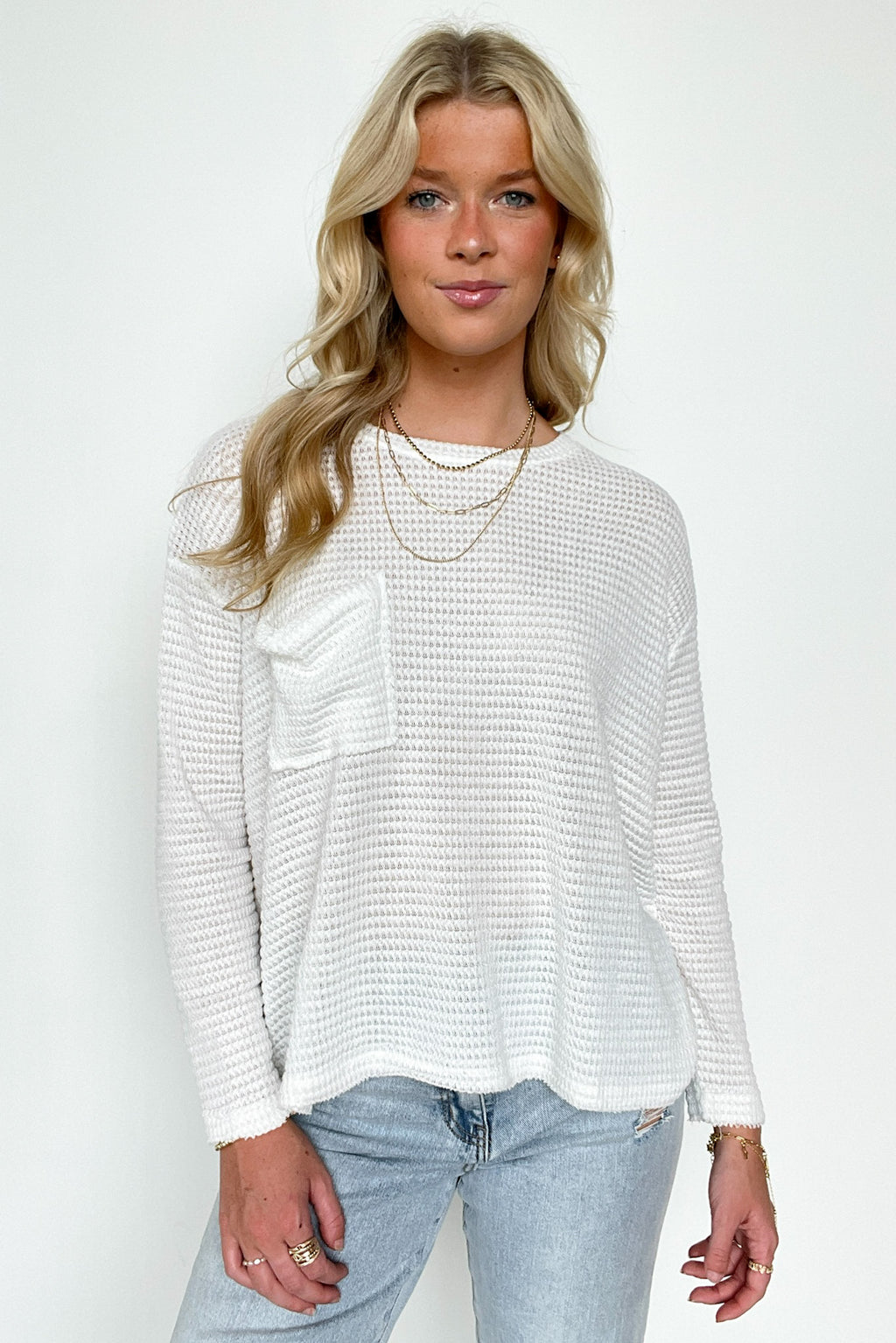 Lorenah Drop Shoulder Waffle Knit Pocket Top - FINAL SALE - Madison and Mallory