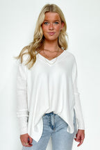 Ivory / SM Sophie V-Neck Ribbed Hem Sweater - BACK IN STOCK - Madison and Mallory