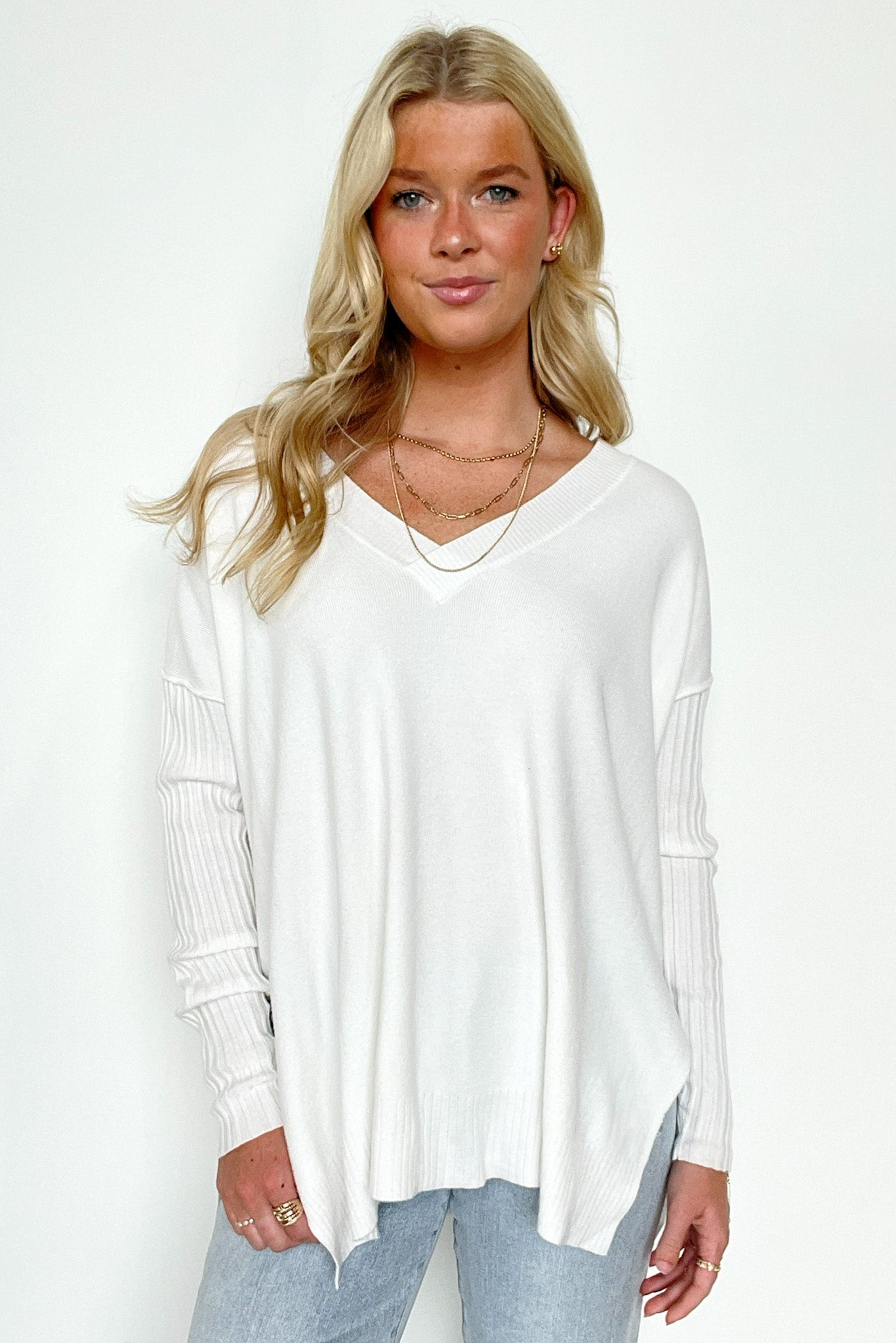 Sophie V-Neck Ribbed Hem Sweater - FINAL SALE - Madison and Mallory