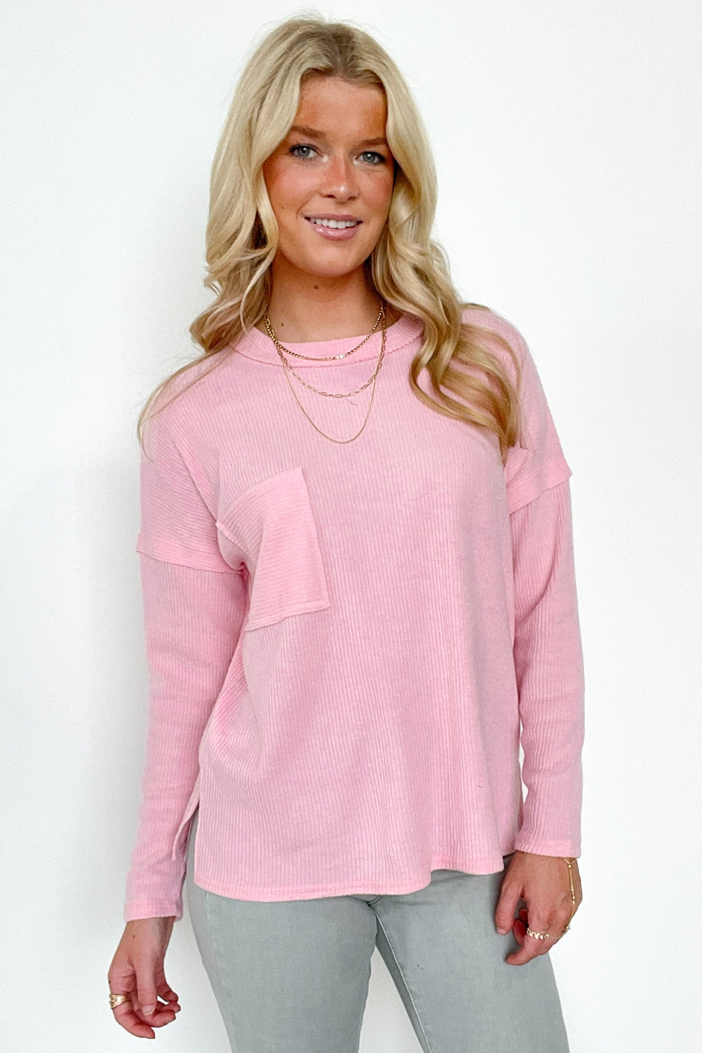 Chill Essentials Ribbed Brushed Knit Pocket Top - FINAL SALE - Madison and Mallory