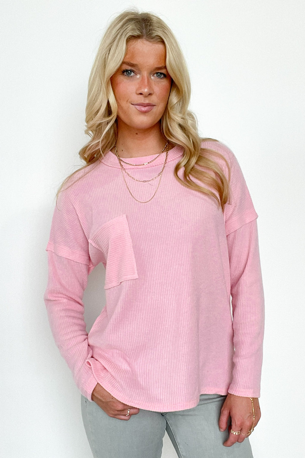 Dark Pink / S Chill Essentials Ribbed Brushed Knit Pocket Top - FINAL SALE - Madison and Mallory
