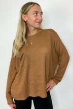 Lorenah Drop Shoulder Waffle Knit Pocket Top - FINAL SALE - Madison and Mallory