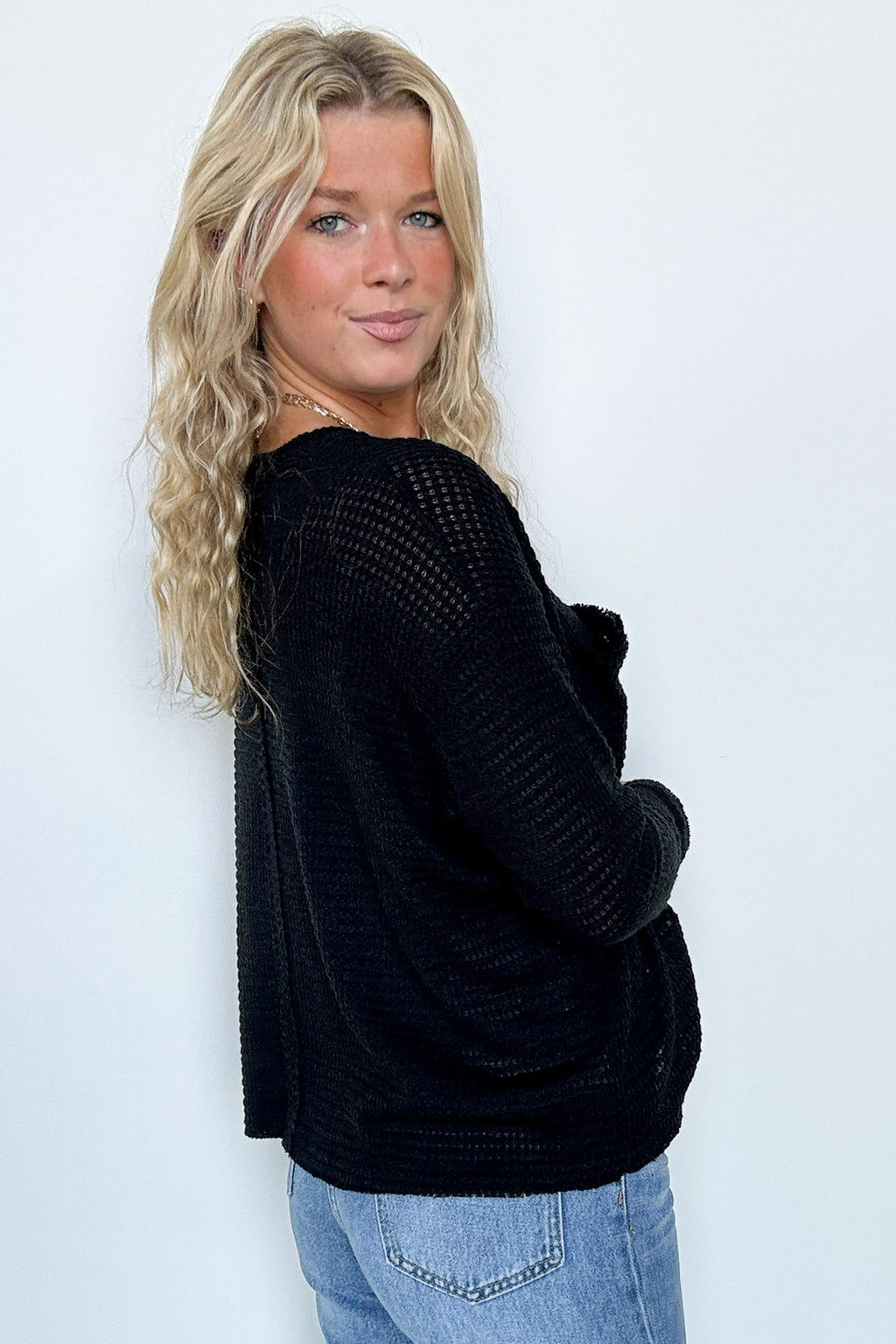 Lorenah Drop Shoulder Waffle Knit Pocket Top - FINAL SALE - Madison and Mallory
