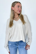 Oatmeal / S Annalyn Exposed Seam V-Neck Sweater - FINAL SALE - Madison and Mallory