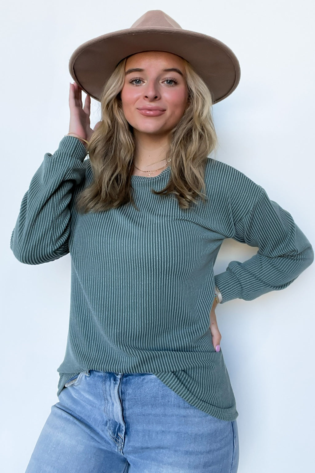 Vintage Olive / S Taryn Ribbed Knit Puff Sleeve Top - FINAL SALE - Madison and Mallory