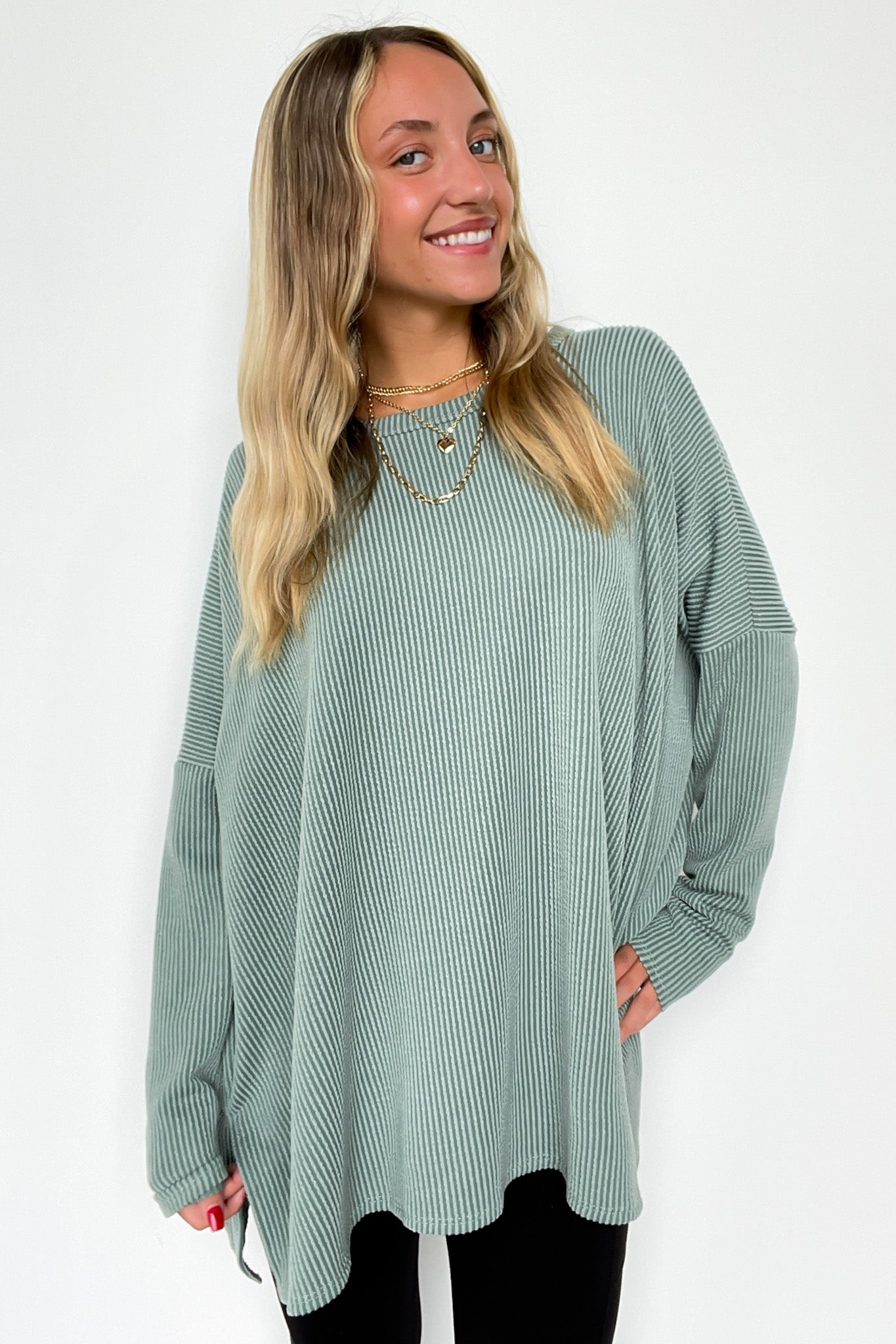 Olive Vintage / S Cozy Bliss Long Sleeve Ribbed Knit Oversized Top - FINAL SALE - Madison and Mallory