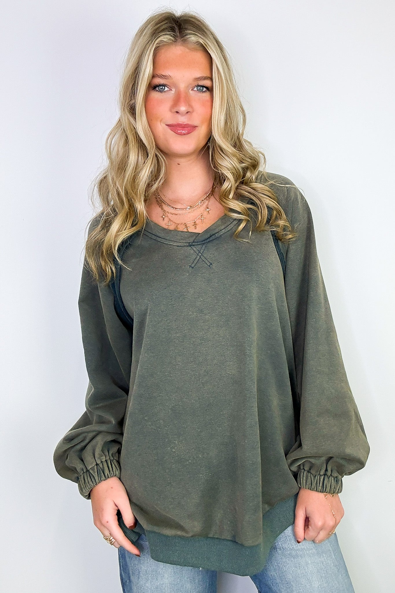 Vintage Moss / S Zadie Cross Back Vintage Wash Pullover - Madison and Mallory