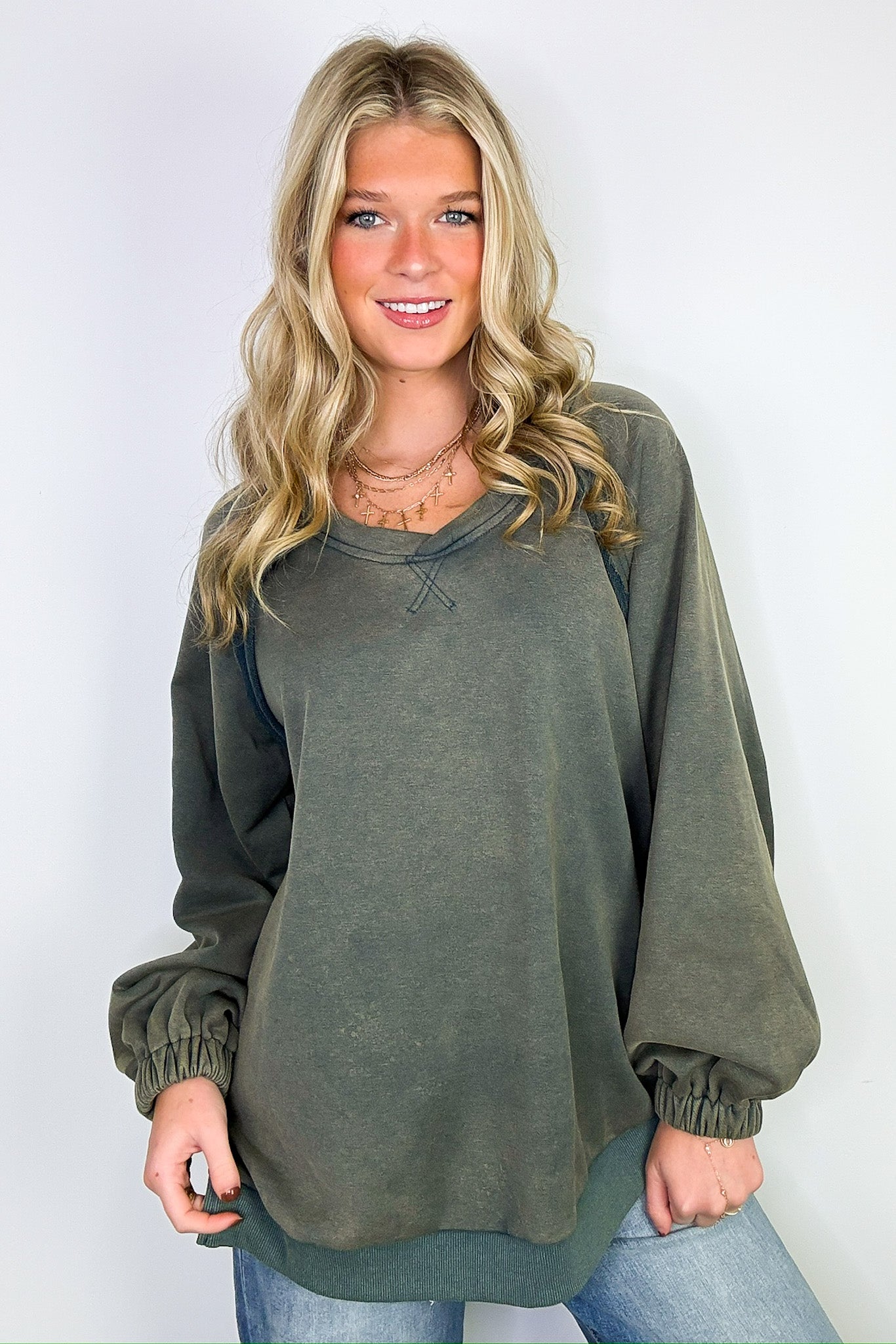 Zadie Cross Back Vintage Wash Pullover - Madison and Mallory