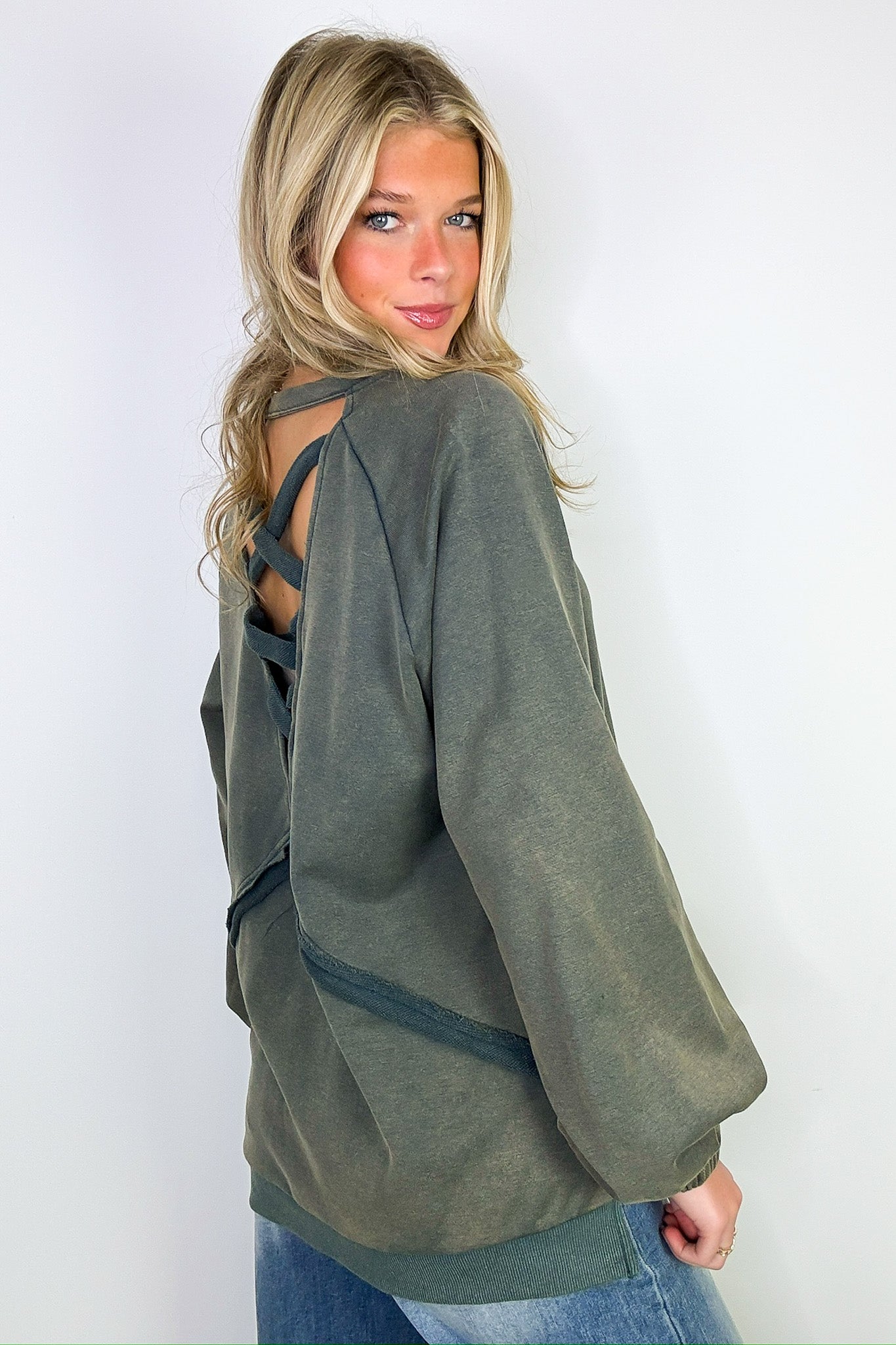 Zadie Cross Back Vintage Wash Pullover - Madison and Mallory