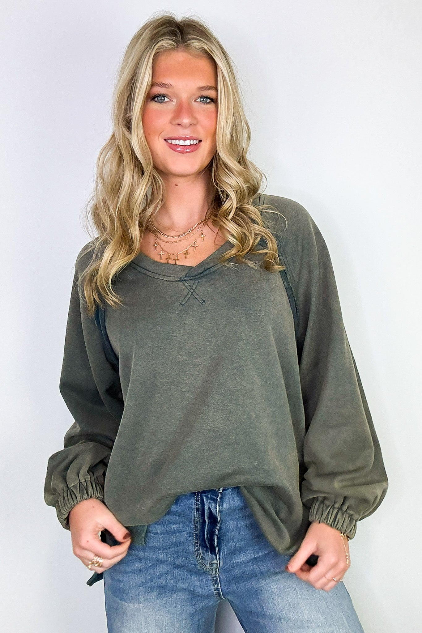 Zadie Cross Back Vintage Wash Pullover - Madison and Mallory