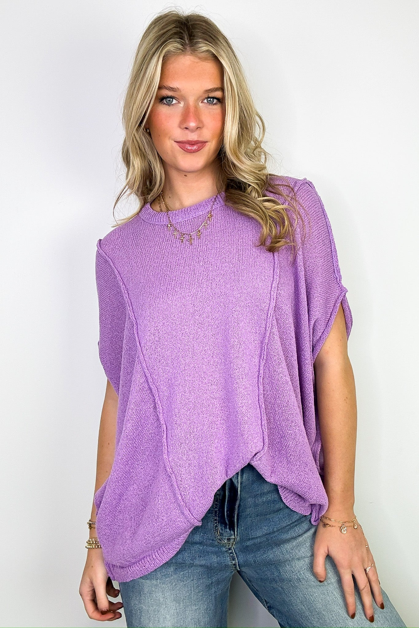 Bright Lavender / SM Candice Drop Shoulder Exposed Seam Sweater - BACK IN STOCK - Madison and Mallory