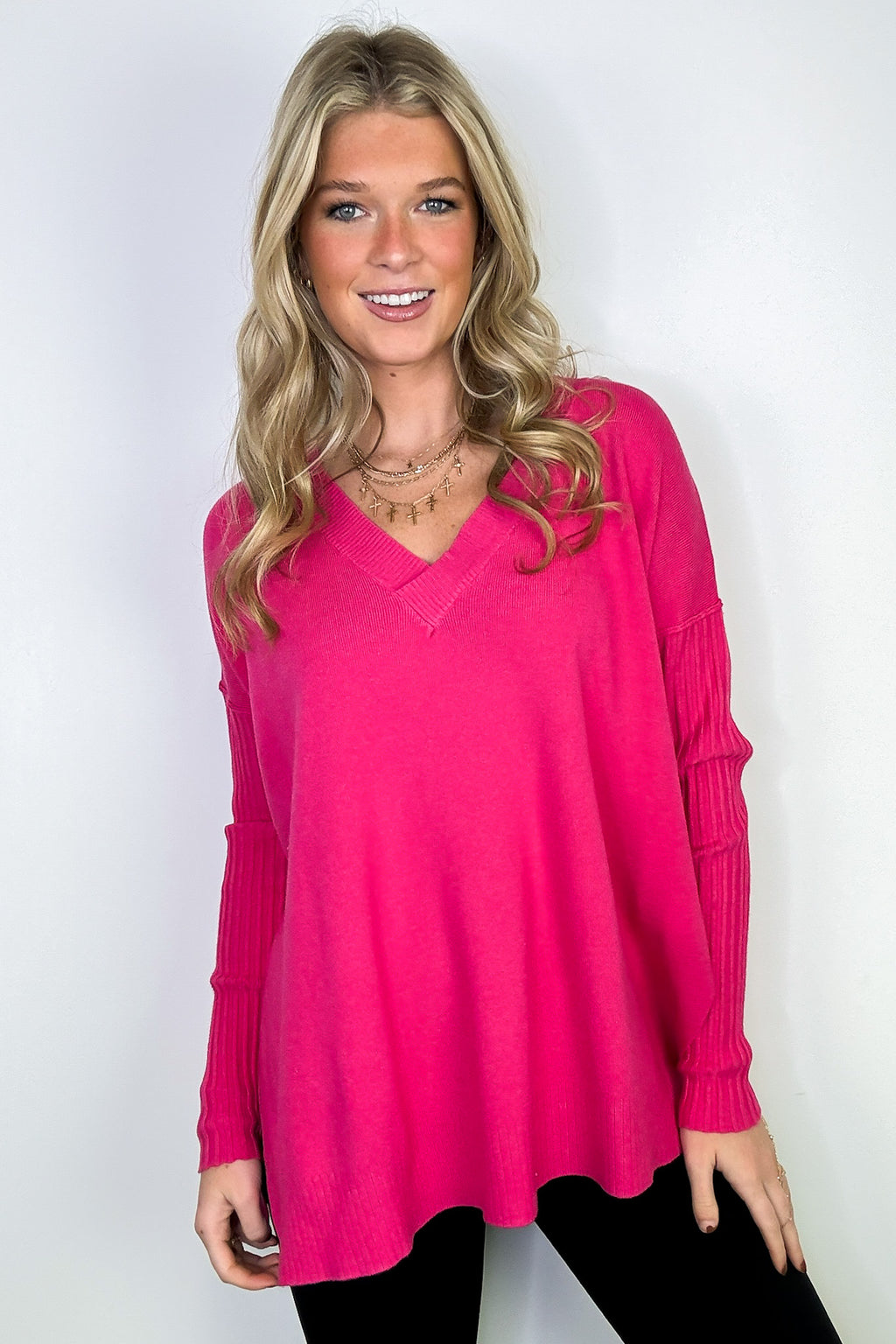 Sophie V-Neck Ribbed Hem Sweater - FINAL SALE