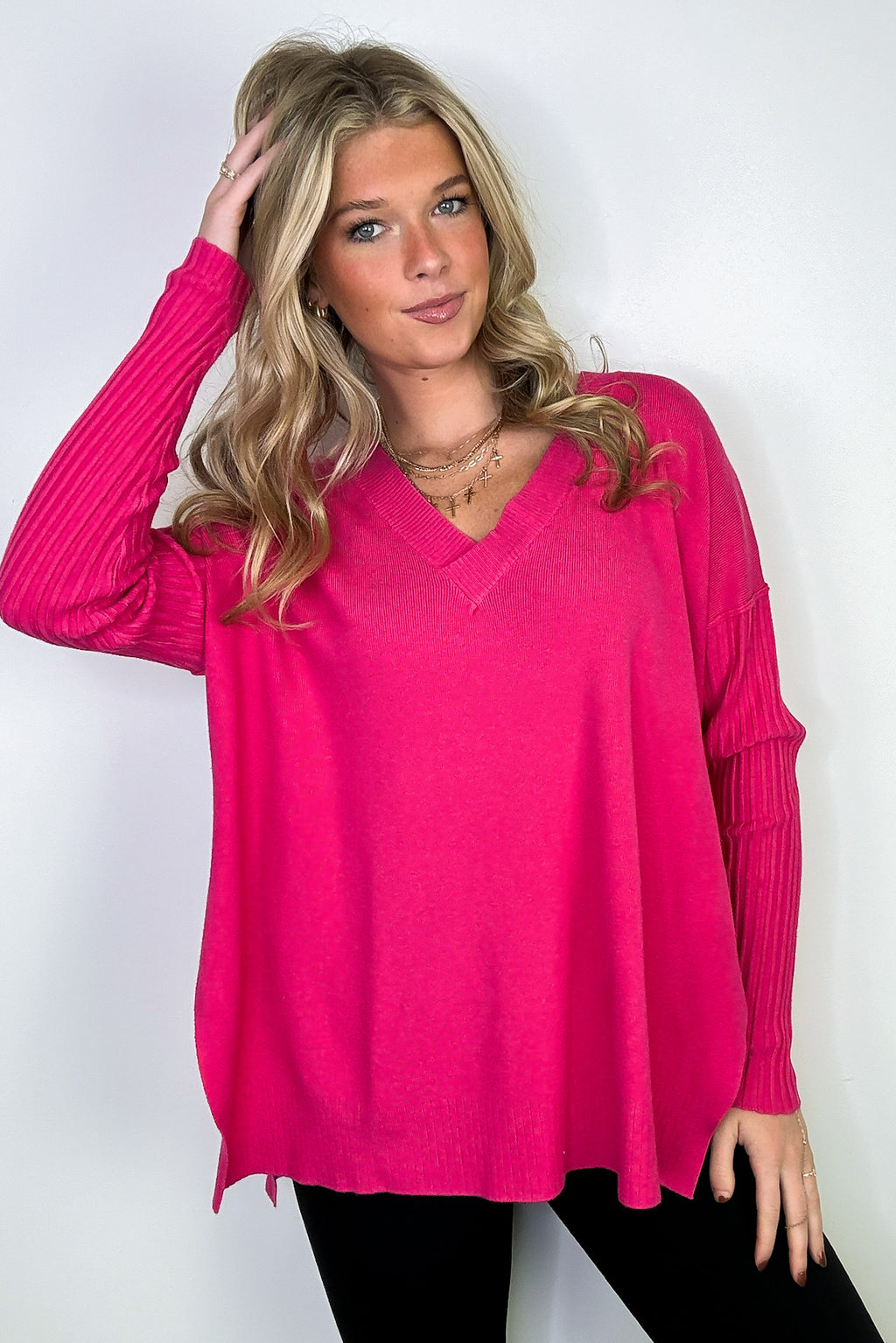 Sophie V-Neck Ribbed Hem Sweater - FINAL SALE - Madison and Mallory