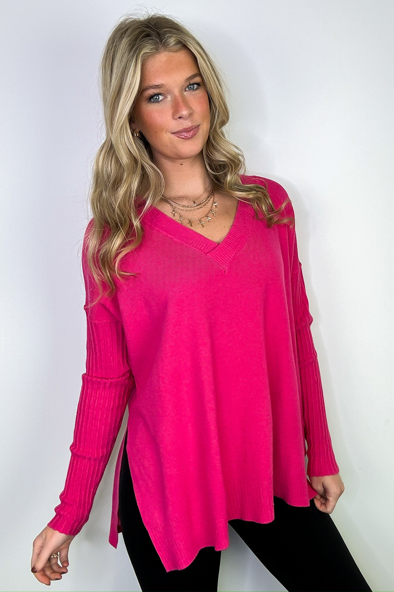 Sophie V-Neck Ribbed Hem Sweater - FINAL SALE - Madison and Mallory