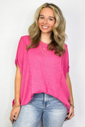 Fuchsia / SM Candice Drop Shoulder Exposed Seam Sweater - Madison and Mallory