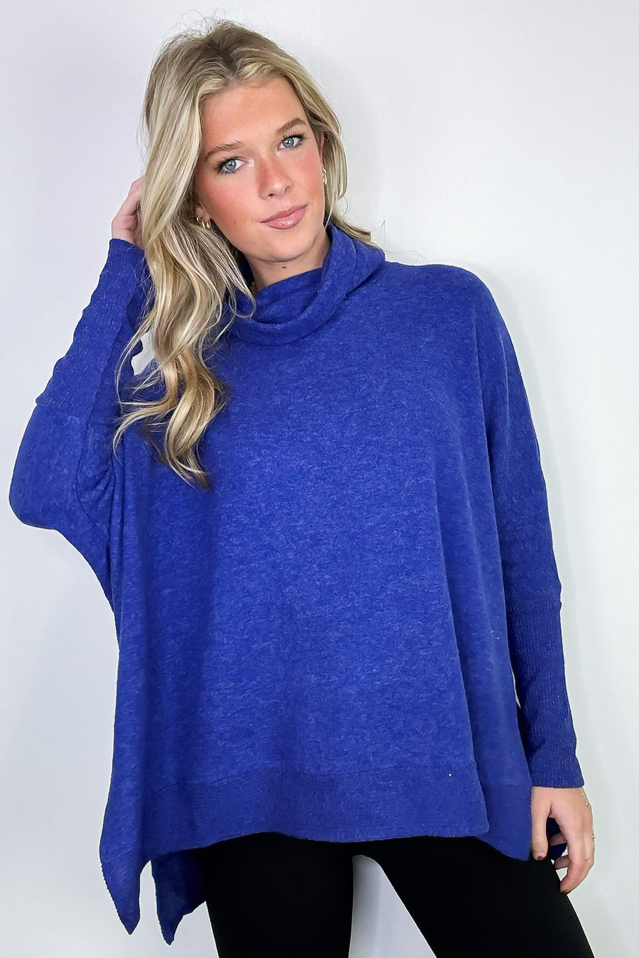 Cozy Harmony Brushed Melange Knit Cowl Neck Poncho Sweater - BACK IN STOCK - Madison and Mallory