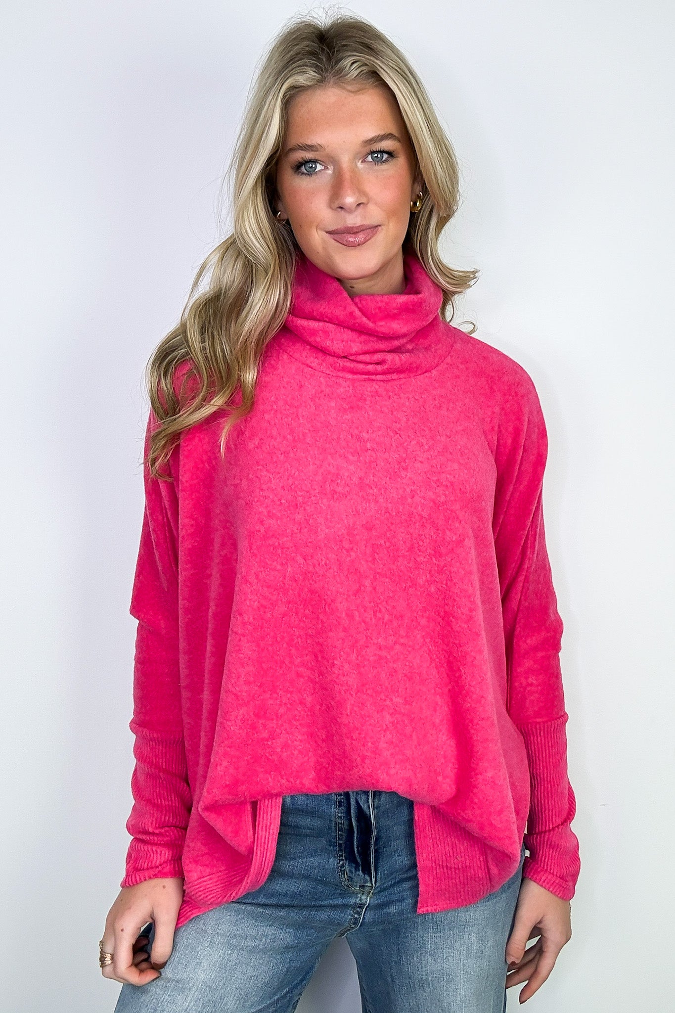 Cozy Harmony Brushed Melange Knit Cowl Neck Poncho Sweater - FINAL SALE