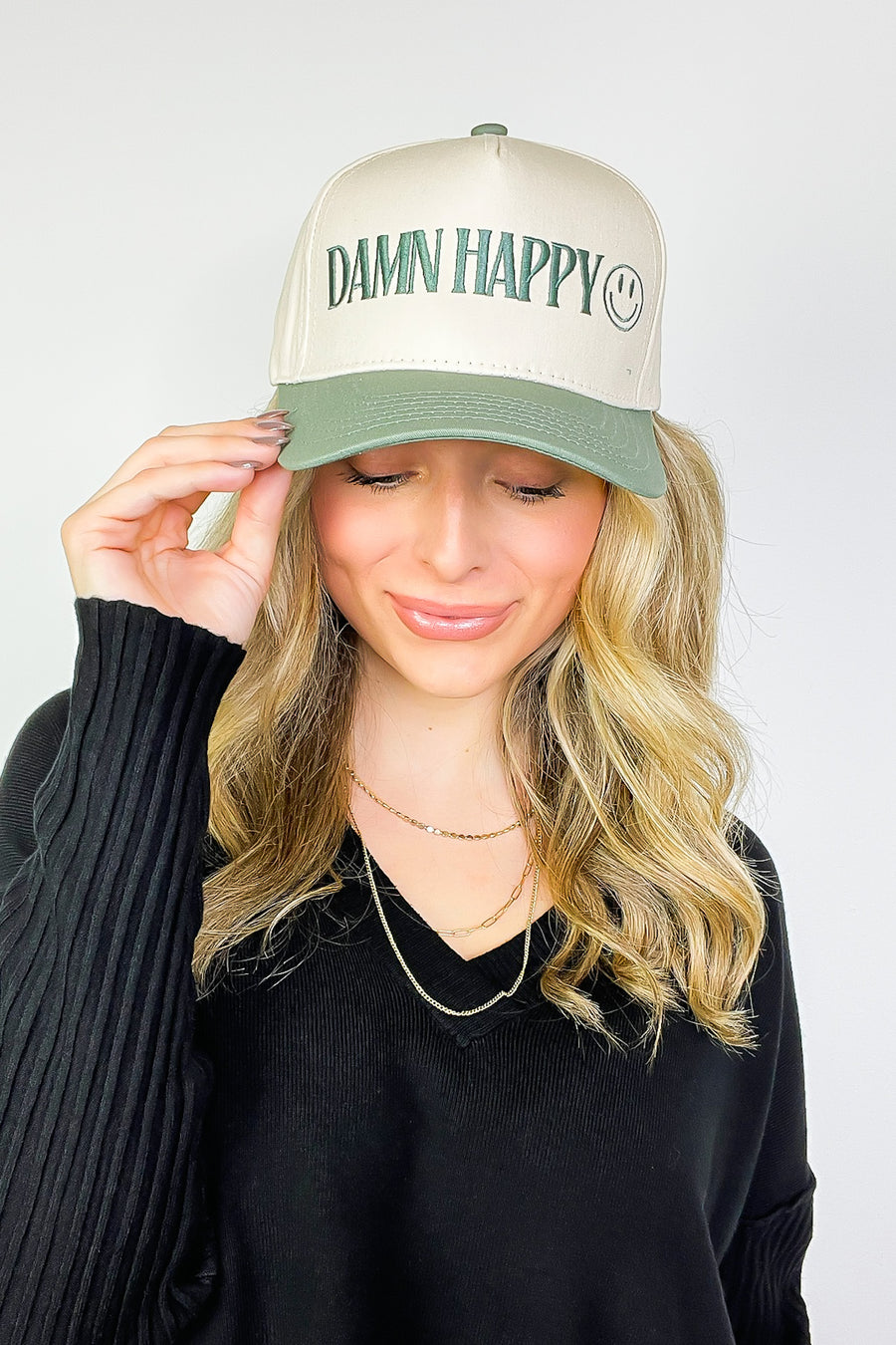 DAMN HAPPY Graphic Snapback Hat - Madison and Mallory