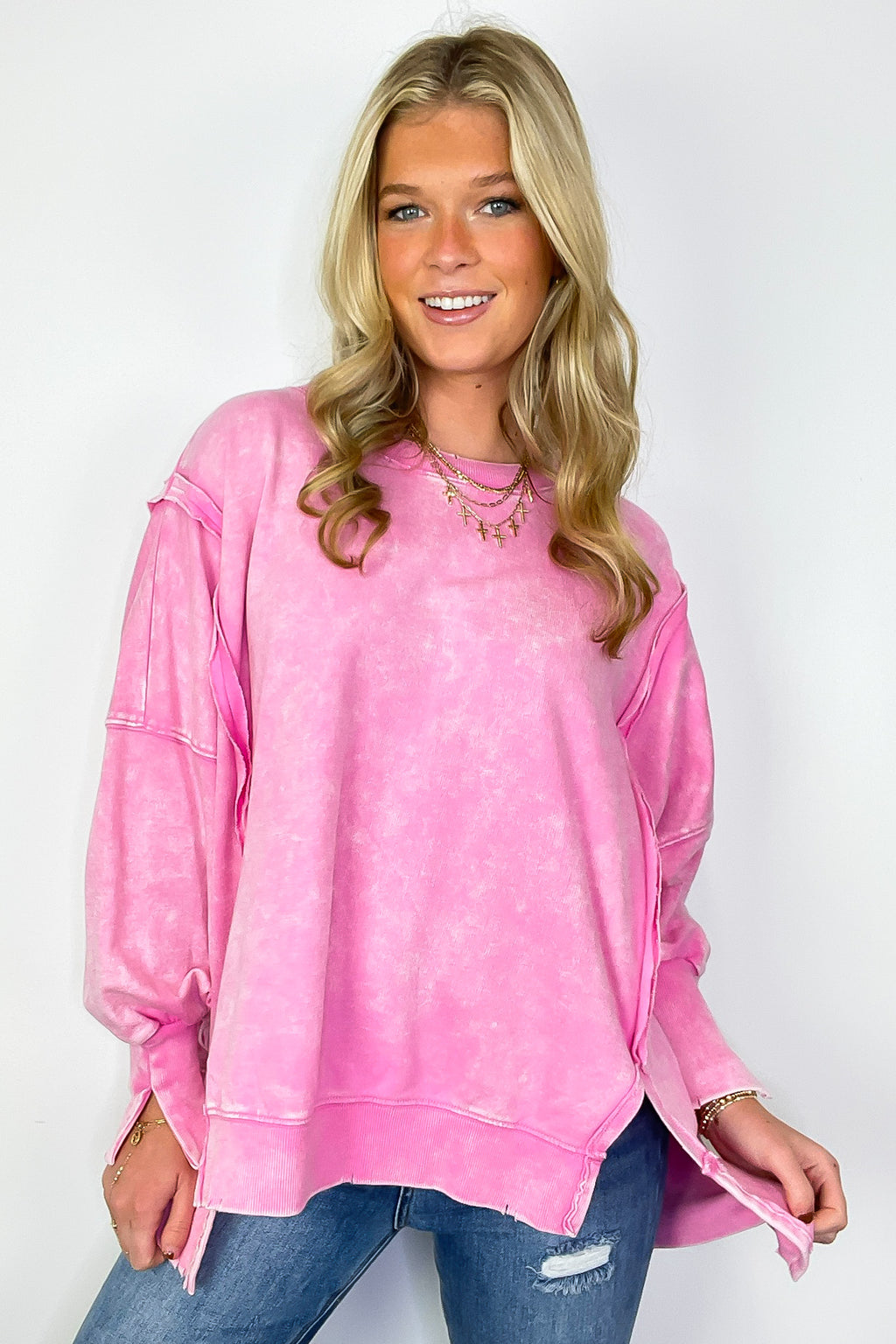 Candy Pink / SM August Glow Acid Wash Pullover - BACK IN STOCK - Madison and Mallory