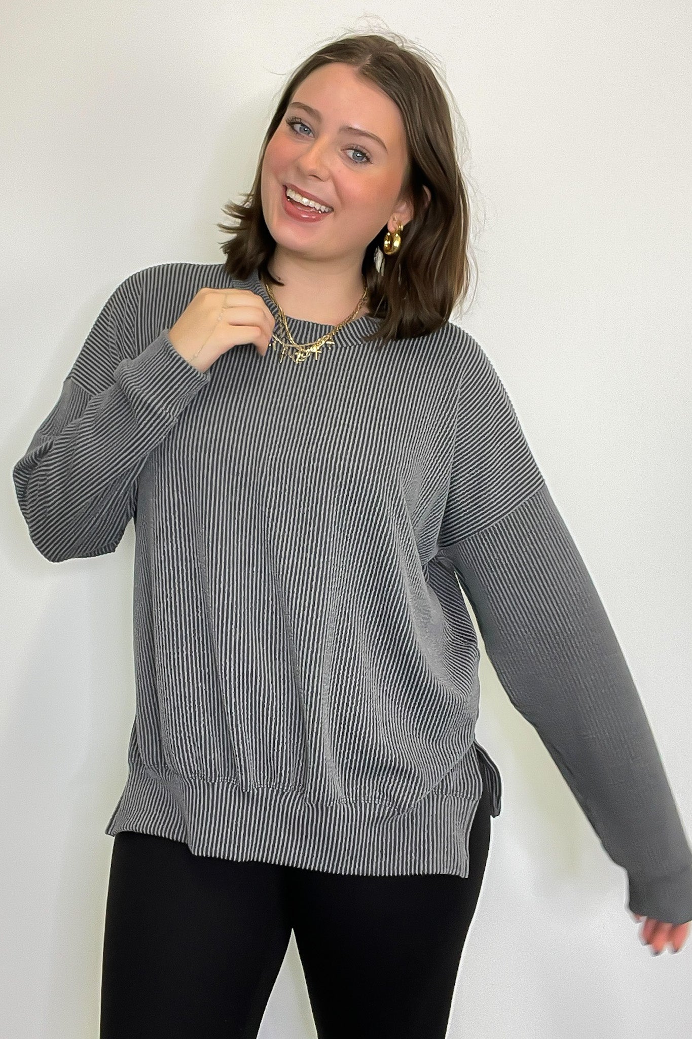 Pressley Rib Knit Side Slit Pullover - BACK IN STOCK