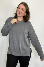 Pressley Rib Knit Side Slit Pullover - BACK IN STOCK